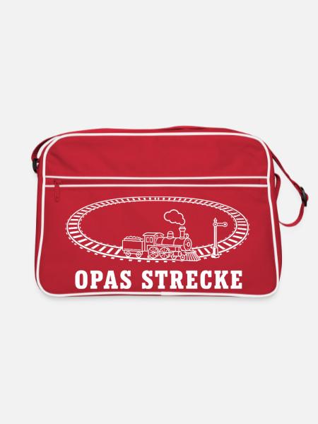 Opas Strecke Modelleisenbahn Dampflok T-Shirt - Retro Tasche - Rot/Weiß