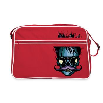 tete de mort hipster moustachu skull crane moustac - Sac Retro - rouge/blanc - Devant