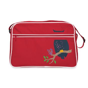Eule und Pilze - Retro Tasche - Rot/Weiß - Vorne