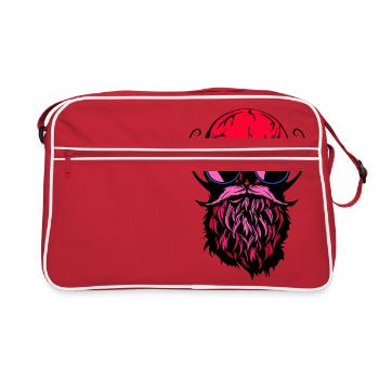 head of death skull hipster crane beard bearded mustache - Retro Bag - red/white - Front