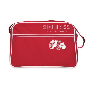 Silence, je suis sur mon tracteur - Sac Retro - rouge/blanc - Devant