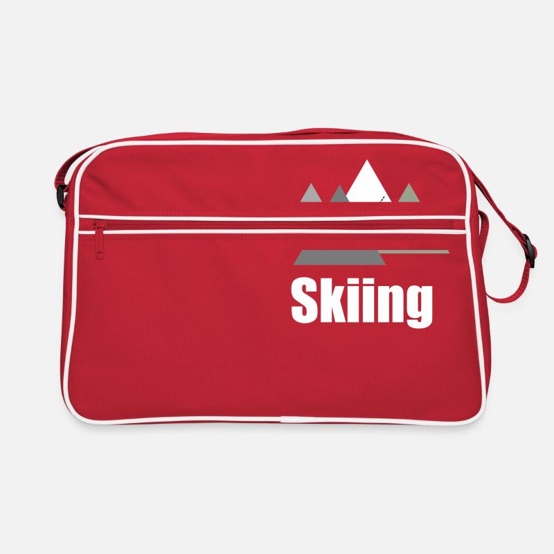 Skiiing logo with mountain panorama; Skiing Mountains Retro Bag