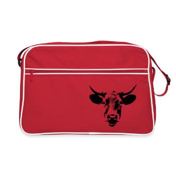 Cow / Portrait / Cow Head - Retro Bag - red/white - Front