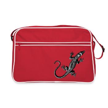 Grafik einer Eidechse - Retro Tasche - Rot/Weiß - Vorne