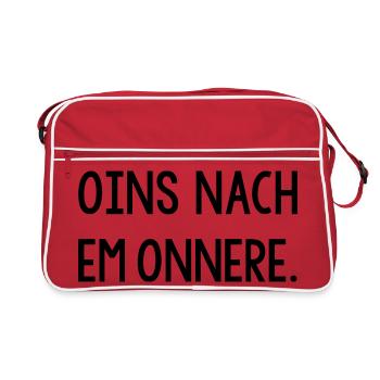 Oins nach em onnere Badisch Dialekt - Retro Tasche - Rot/Weiß - Vorne