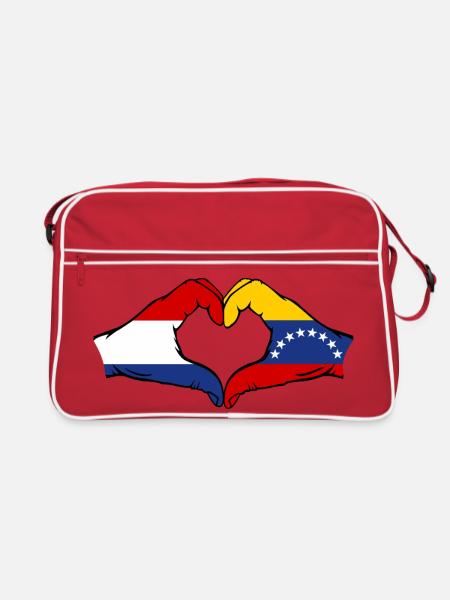 Holland Venezuela Flag Hands Heart Shape - Retro Bag - red/white - Front