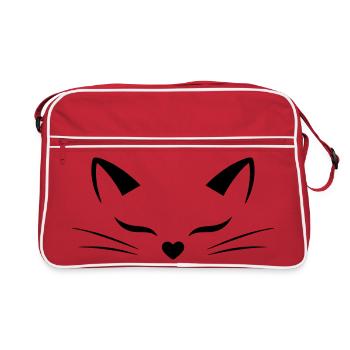 Visage de chat mignon avec nez en forme de cœur | Style d’art lineal - Sac Retro - rouge/blanc - Devant