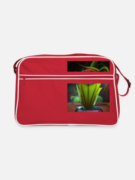 Lustige Grafik Krug Pflanzenkunst Coole Nepenthes - Retro Tasche - Rot/Weiß - Vorne