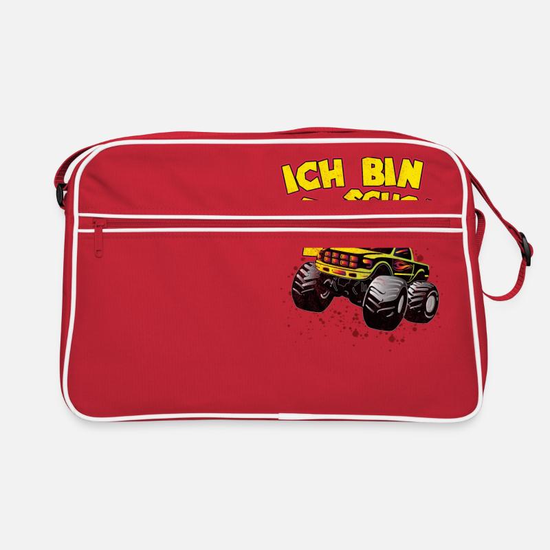 Ja ich bin 4 Geburtstag Geschenk Monstertruck - Retro Tasche - Rot/Weiß