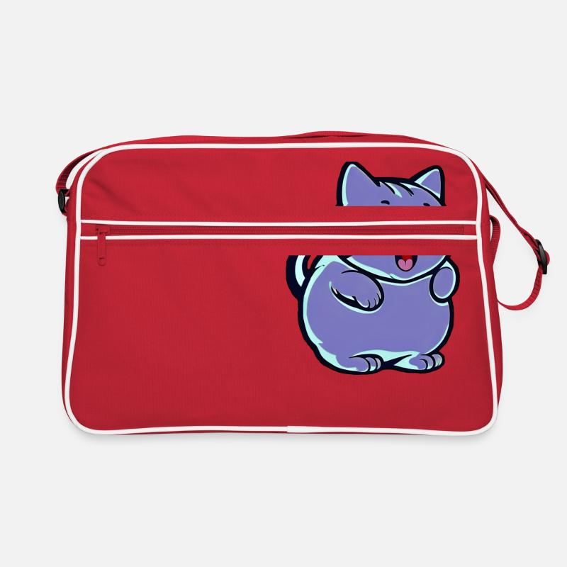 Niedliche blaue Katze - Retro Tasche - Rot/Weiß