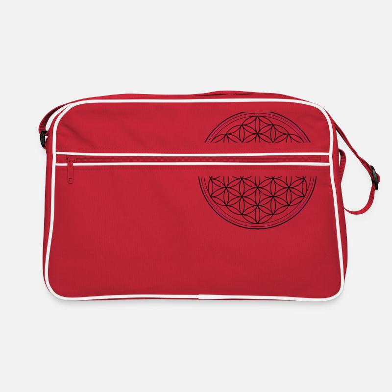 Blume des Lebens in schwarz - Retro Tasche - Rot/Weiß