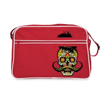 tete de mort mexicaine hipster moustache mexique m - Sac Retro - rouge/blanc - Devant