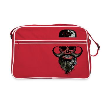 head of death hipster hat panther bearded mustache - Retro Bag - red/white - Front