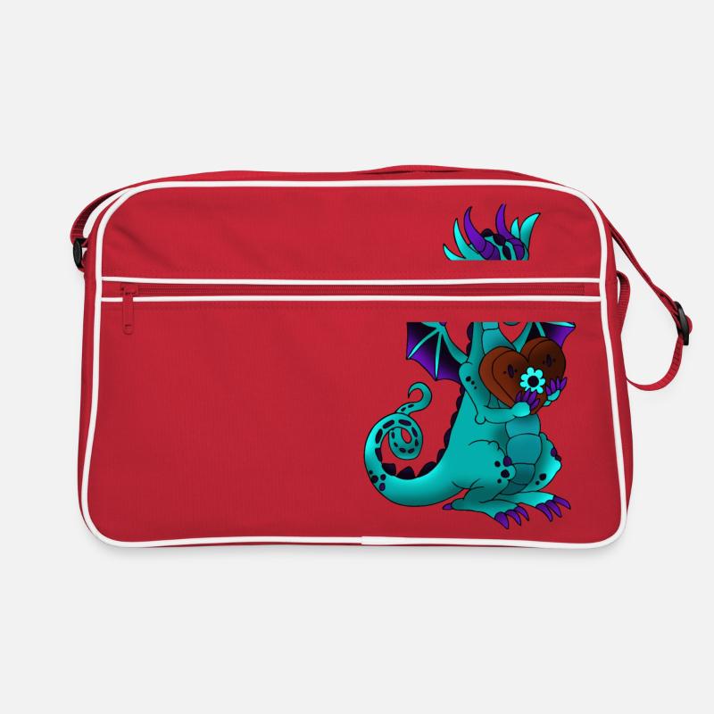 Drache mit Lebkuchen- Herz in Love with Dragons - Retro Tasche - Rot/Weiß