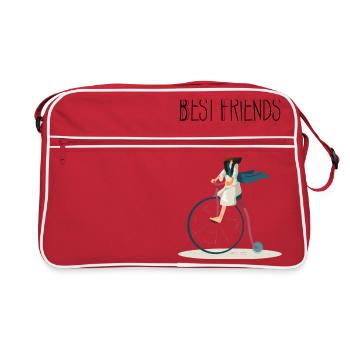 Jésus et Satan humour à vélo. - Sac Retro - rouge/blanc - Devant