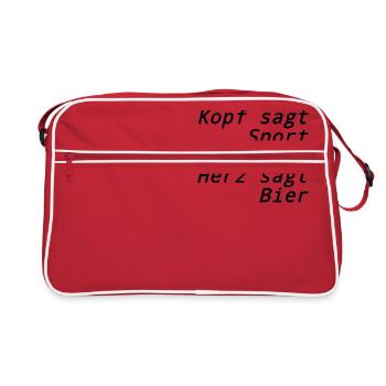 Kopf sagt Sport, Herz sagt Bier - Retro Tasche - Rot/Weiß - Vorne