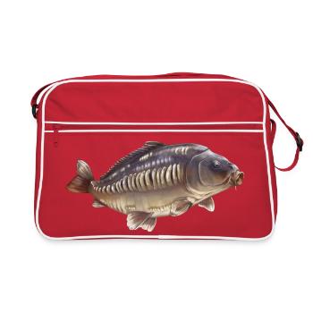 Mirror Carp Fishing Design Realistic Angler  - Retro Bag - red/white - Front