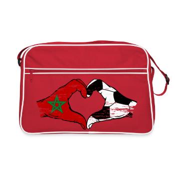 Drapeau de football du Maroc mains forme de coeur utilisé - Sac Retro - rouge/blanc - Devant