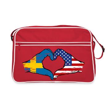 Sweden USA Flag Hands Heart Shape Used - Retro Bag - red/white - Front