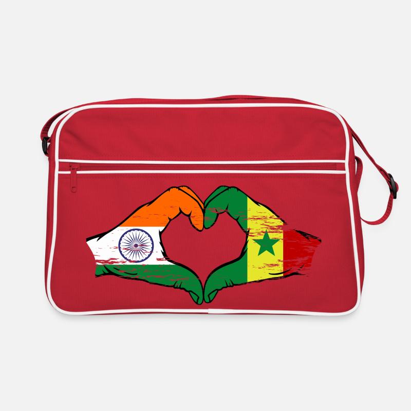 Inde Sénégal Drapeau Mains Coeur Forme Utilisé Sac Retro
