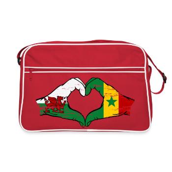 Wales Senegal flag hands heart shape used - Retro Bag - red/white - Front