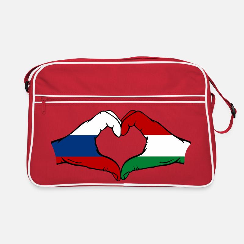 Drapeau Russie Hongrie Mains Forme de cœur Sac Retro