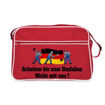 Arbeiten bis zum Umfallen - Retro Tasche - Rot/Weiß - Vorne