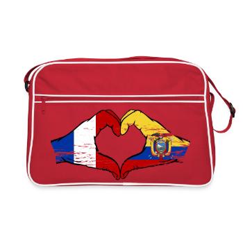 France Ecuador flag hands heart shape used - Retro Bag - red/white - Front