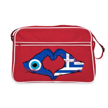 Greece Mati Flag Hands Heart Shape Used - Retro Bag - red/white - Front