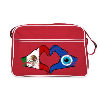 Mexiko Nazar Flagge Hände Herzform used - Retro Tasche - Rot/Weiß - Vorne