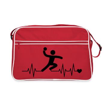Handballspieler Herzschlag – Wurf mit Herz - Retro Tasche - Rot/Weiß - Vorne