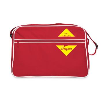 Fantasy / Drachen: Here There Be - Dragons - Retro Tasche - Rot/Weiß - Vorne