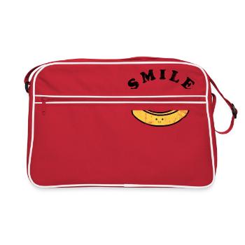 Frucht / Früchte: Banane - Lachen - Smile - Retro Tasche - Rot/Weiß - Vorne