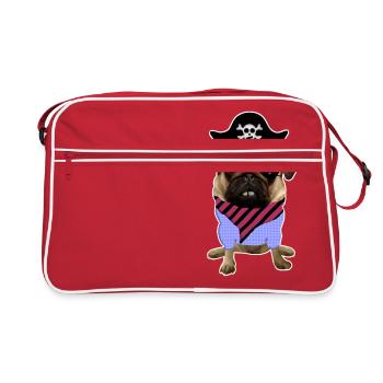 Pug | Pugs | Pirate | Pirates | Buccaneers | dog - Retro Bag - red/white - Front