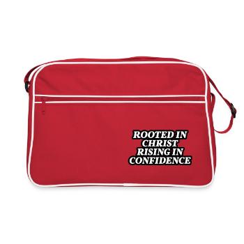 Rooted in Christ – Rising in Confidence | Faith St - Retro Tasche - Rot/Weiß - Vorne