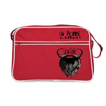 quote bearded man is worth two humor beard drol - Retro Bag - red/white - Front