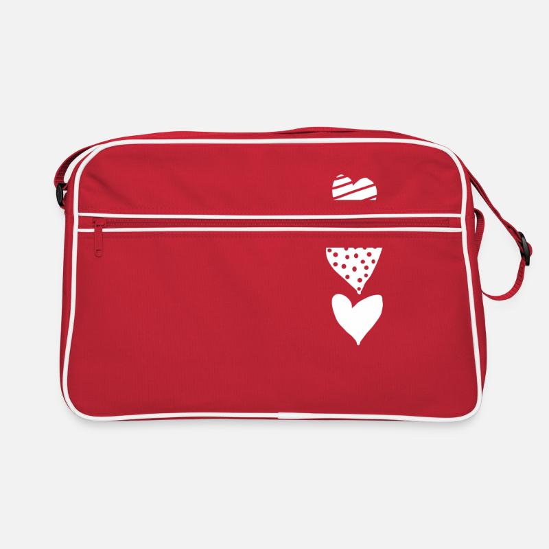 3 Herzen weiss - Retro Tasche - Rot/Weiß