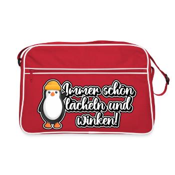Immer schön lächeln und winken! - Retro Tasche - Rot/Weiß - Vorne
