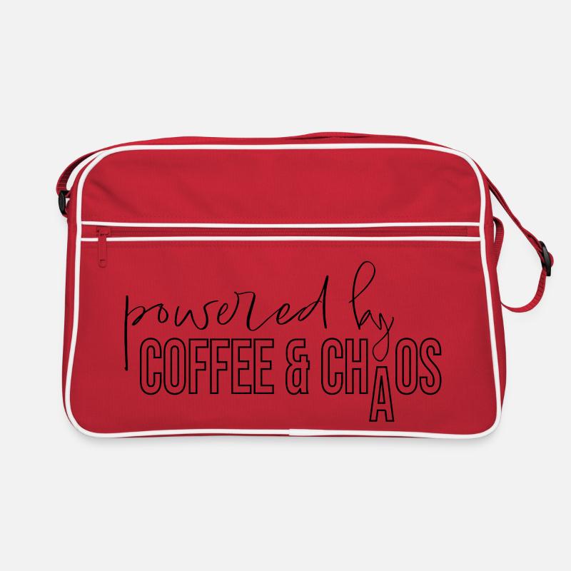 powered by coffee and chaos Kaffeejunkie Spruch - Retro Tasche - Rot/Weiß