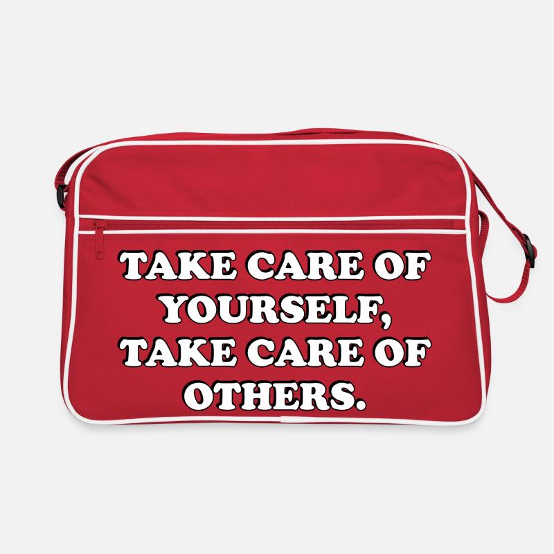 Selbstfürsorge-Zitat - Retro Tasche - Rot/Weiß