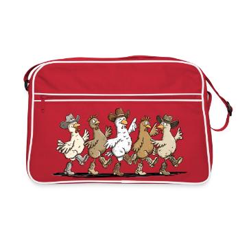 Line Dance Hühner | Lustige Hühner Geschenk - Retro Tasche - Rot/Weiß - Vorne