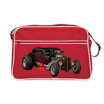 Flammenhotrod mit Chrommotor - Retro Tasche - Rot/Weiß - Vorne