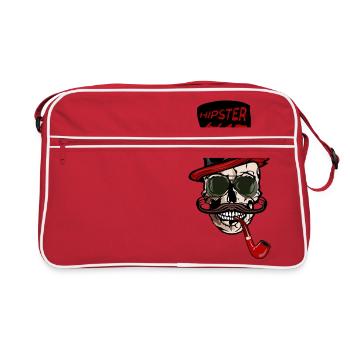 tete de mort hipster hat moustache crane citation - Sac Retro - rouge/blanc - Devant