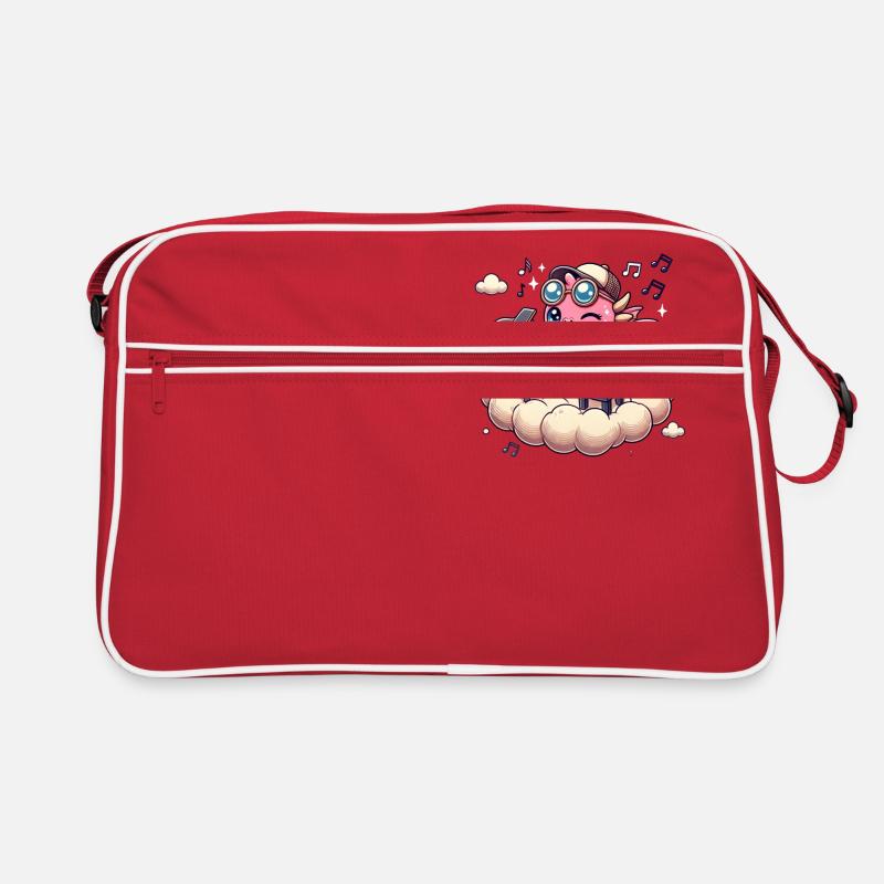 Süßer pinker Drache spielt Piano auf einer Wolke Retro Tasche