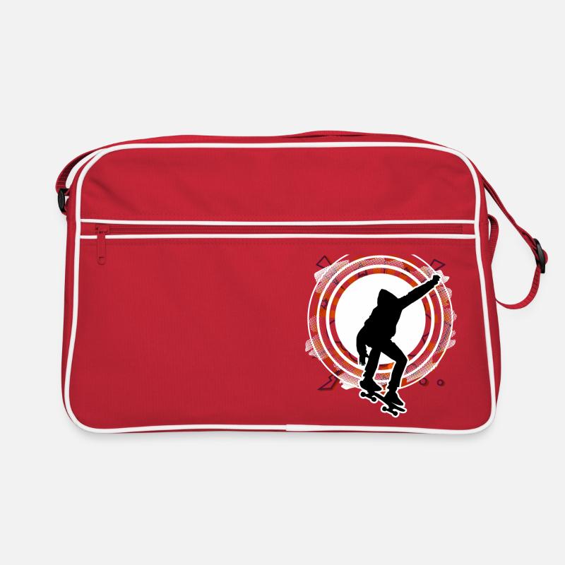 Skateboarder springt Kreis Raster rot - Retro Tasche - Rot/Weiß