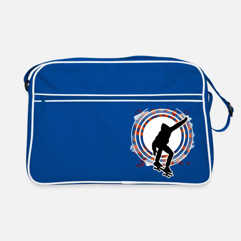 Skateboarder jumps red circle circle grid Retro Bag