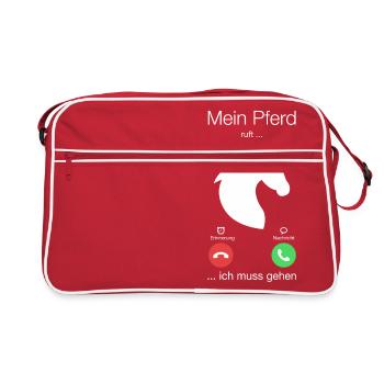 Geschenk Anruf Pferd ruft - Retro Tasche - Rot/Weiß - Vorne
