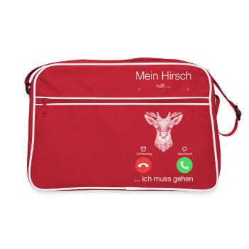 Geschenk Anruf Hirsch ruft - Retro Tasche - Rot/Weiß - Vorne