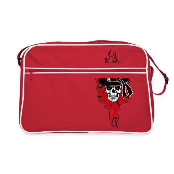 head of death breton hat skull crane flame fire - Retro Bag - red/white - Front