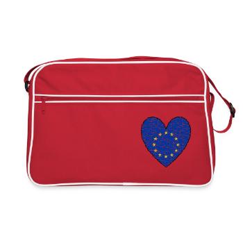 EU Flagge Herz Kunstdesign Europa Euro Brüssel - Retro Tasche - Rot/Weiß - Vorne